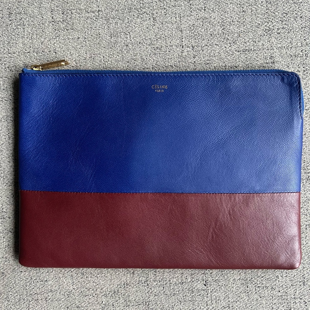 Celine Two-tone leather clutch pouch.